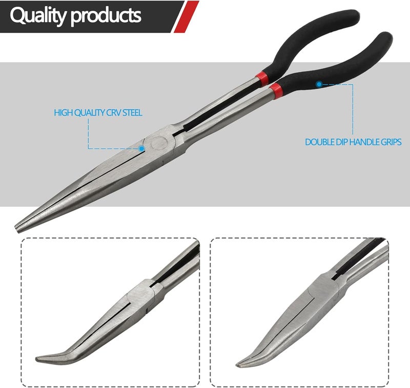 MFBJXC 3-Piece 11" Precision Long Nose Pliers Set with Insulated Comfort Grip Handles,Straight Long Needle Nose Pliers,25/45 Degree Angle Curved Pliers for Wire Bending,Shaping,Trimming - Image 3
